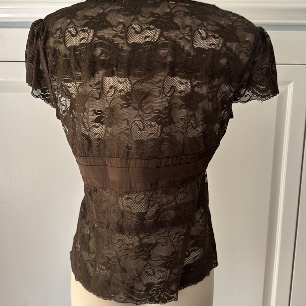 Apt. 9 Brown Lace V-Neck Top with Ribbon Size PL - Picture 3 of 9